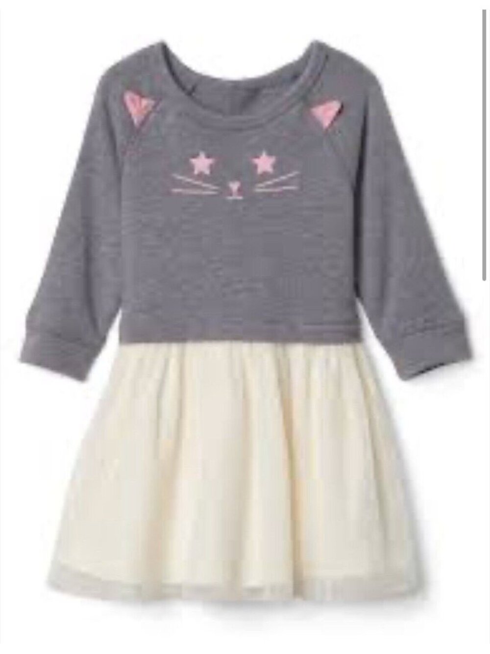 Baby Gap Toddler Girl Casual Long Sleeve Cat 3D Kitty Dress Tulle Everyday 3T